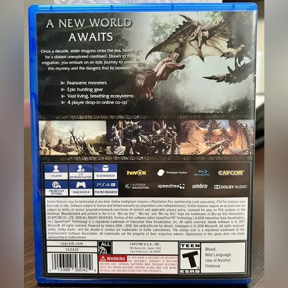 MONSTER Hunter World - (PS4, 2018) Playstation 4 Complete in box and tested